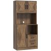 HOMCOM 71" Kitchen Pantry Storage Cabinet, Farmhouse Kitchen Hutch with Microwave Oven Countertop, Adjustable Shelves, Brown
