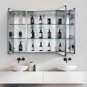 [PICK UP ONLY ] 36x26 inch Aluminum Bathroom Medicine Cabinet, Adjustable Glass Shelves, Waterproof and Rust-Resist
