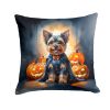 Yorkshire Terrier Yorkie Puppy Halloween Throw Pillow Machine Washable, Indoor Outdoor Decorative Pillow for Couch, Bed or Patio, 18Hx18W
