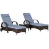 Outsunny Reclining Haven: 3PC Adjustable Rattan Lounger Set with Armrests, Side Table & Wheels