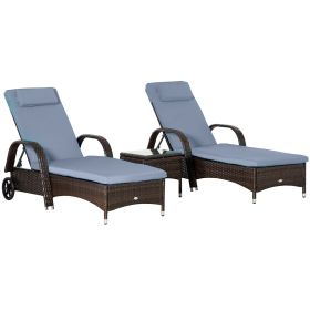 Outsunny Reclining Haven: 3PC Adjustable Rattan Lounger Set with Armrests, Side Table & Wheels