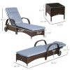 Outsunny Reclining Haven: 3PC Adjustable Rattan Lounger Set with Armrests, Side Table & Wheels