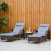 Outsunny Reclining Haven: 3PC Adjustable Rattan Lounger Set with Armrests, Side Table & Wheels