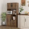 HOMCOM 71" Kitchen Pantry Storage Cabinet, Farmhouse Kitchen Hutch with Microwave Oven Countertop, Adjustable Shelves, Brown