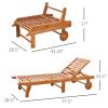 Outsunny Teak Wooden Outdoor Folding Chaise Lounge Chair with Wheels Recliner for Patio Comfort