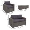 Outsunny 4 Pieces Rattan Sofa Set Wicker Patio Sofa Set with Loveseat Chairs Glass Top Coffee Table for Garden Outdoor Gray