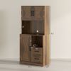 HOMCOM 71" Kitchen Pantry Storage Cabinet, Farmhouse Kitchen Hutch with Microwave Oven Countertop, Adjustable Shelves, Brown
