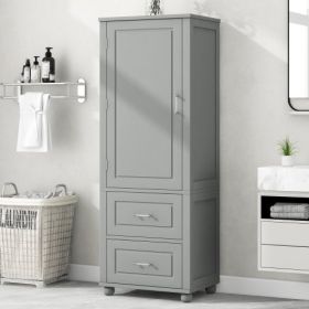 Tall Bathroom Storage Cabinet, Freestanding Storage Cabinet With Two Drawers And Adjustable Shelf, MDF Board With Painted Finish, Blac (Color: Grey)
