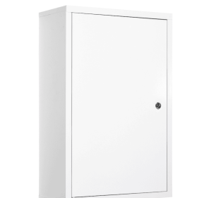 Kleankin Medicine Cabinet Steel Wall Mount 24x16 3-Tier Storage Lockable White (Color: White)